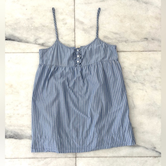 J. Crew Tank Top Tunic Blue White Strap Ruffle Button Cotton Women L Babydoll - Picture 4 of 7